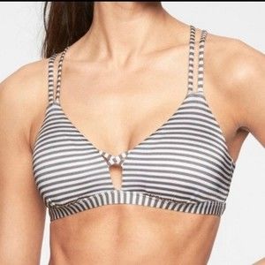 Womens Athleta Aqualuxe Gray and White Striped Bikini Top